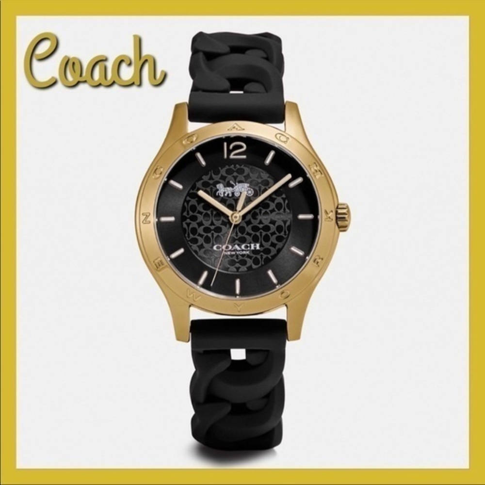 Coach Maddy Watch black gold tone new